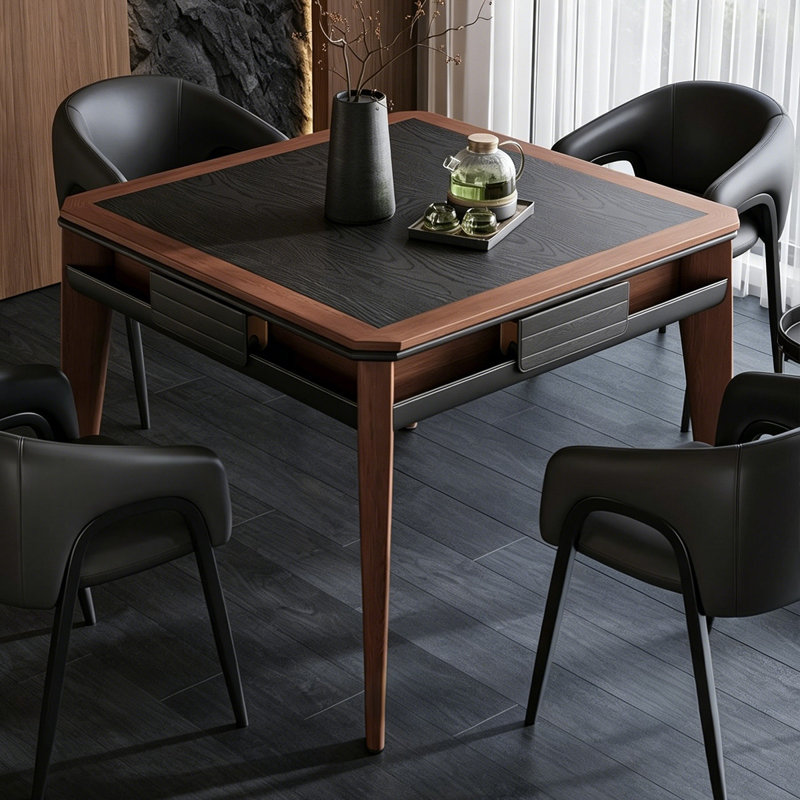 Table de salle à manger en bois de frêne rétro entièrement automatique 2 en 1