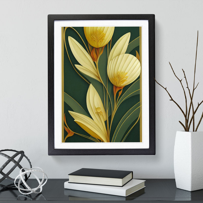 Classical Flower No.1 - Single Picture Frame Print, Black, 46cm H x 34cm W x 2cm D