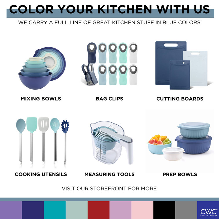 Cook with Color Mixing Bowls - 4 Piece Nesting Plastic Mixing Bowl Set with Pour Spouts and Handles (Ombre Blue)