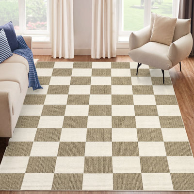 Checkerboard Washable Area Rug with Non-Slip Backing