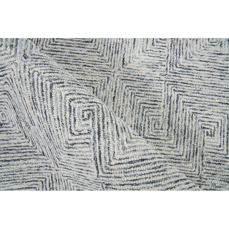 Caprice Geometric Handmade Tufted Area Rug, Rectangle 10' x 14', Black/Ivory