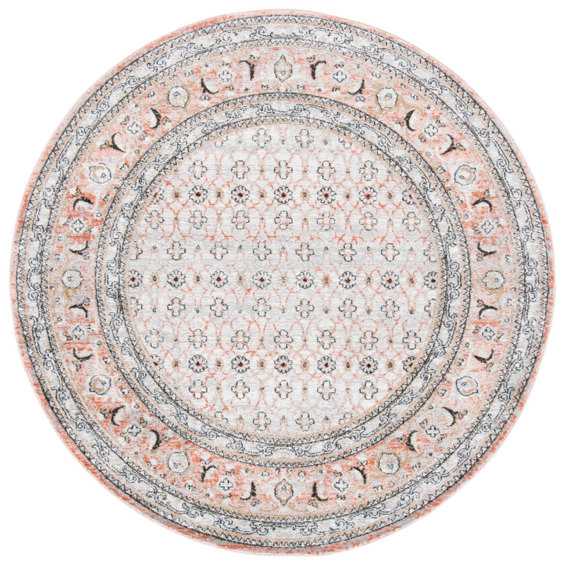 Tapis gris / rose Raymund, Rond 6 pi 7 po