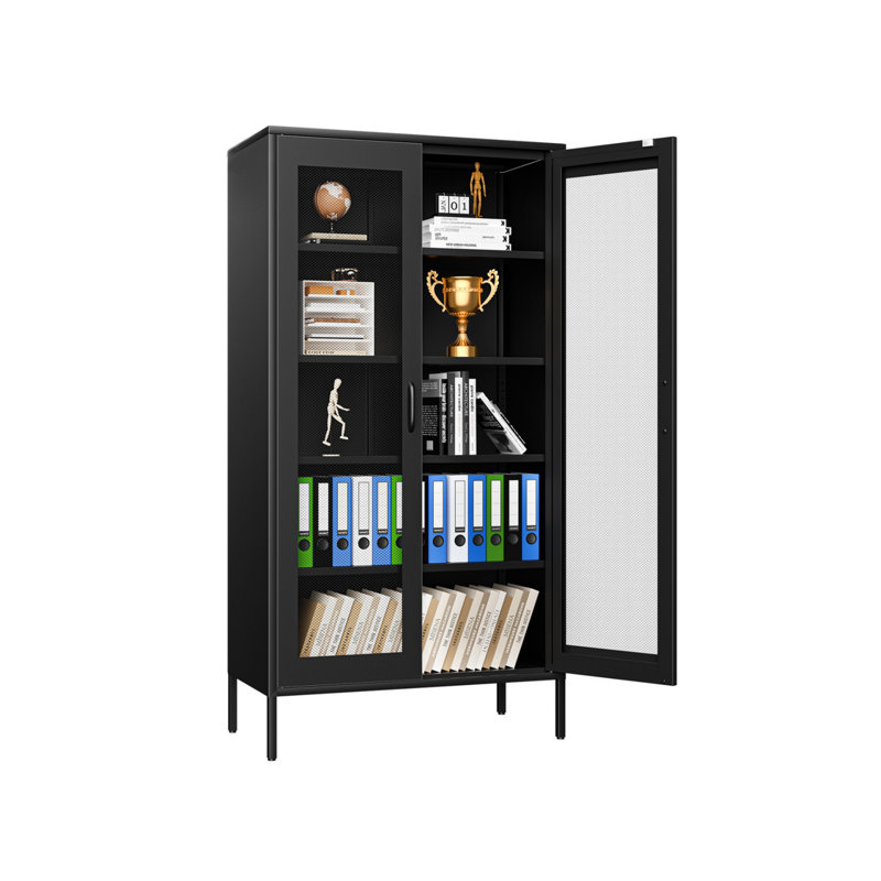 73 In. High Metal Storage Cabinet With 2 Metal Mesh Doors (Black)