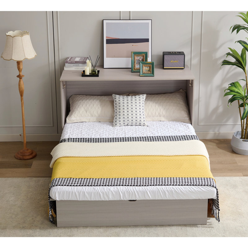Lit armoire avec rangement, grand lit, matelas en mousse pliable et tiroirs surdimensionnés, lit escamotable, ensemble de prises et ports USB, lit escamotable pliant peu encombrant