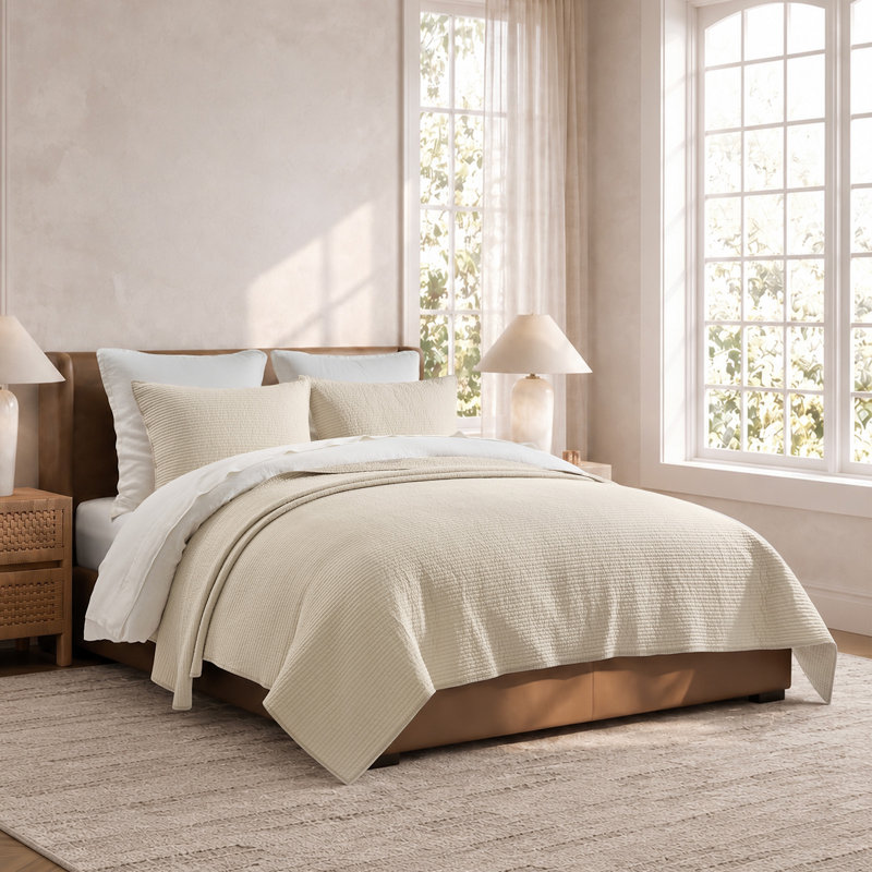 EverGrace 100% Cotton Channel Quilt Set, Birch, King/Cal King (110" X 92")