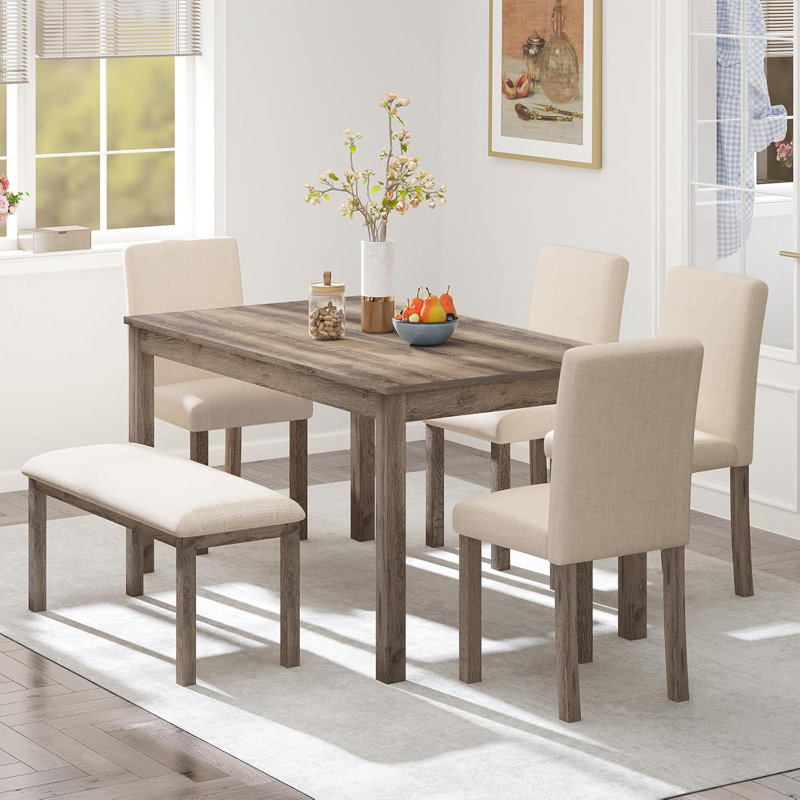 Ensemble de table de salle à manger en bois massif 6 pièces, Beige/brun, Brun