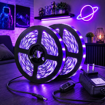 40-Foot Flexible LED Blacklight Strip Kit with 720 LED Units, 12V | Non-Waterproof UV Lighting Fixture