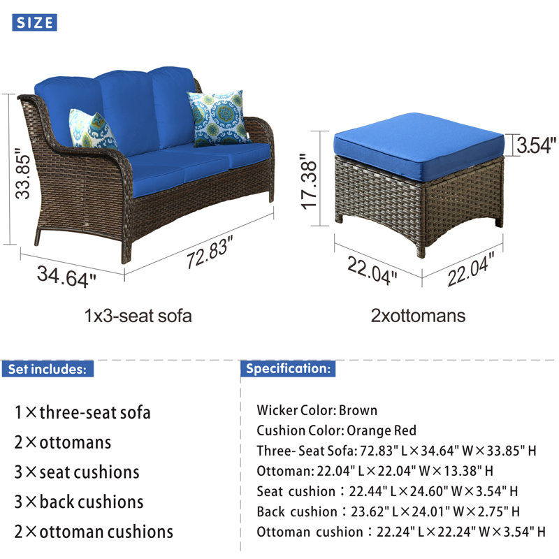Canapé de patio avec coussins 72,83 po Harbin, Bleu marine