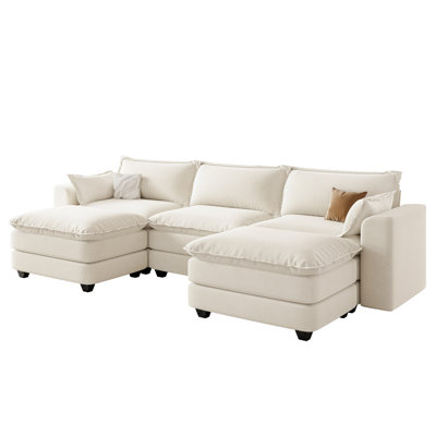 U Shape Sectional Sofa With Ottoman, Modular Sectional Couches For Living  Room, Beige