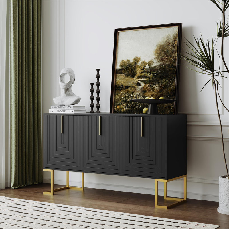 Buffet Sideboard With 3 Doors And Mental Legs, Black