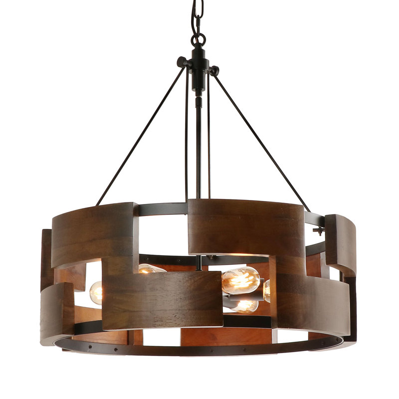 Escatawpa 6 - Light Solid Wood Dimmable Lantern Drum Chandelier