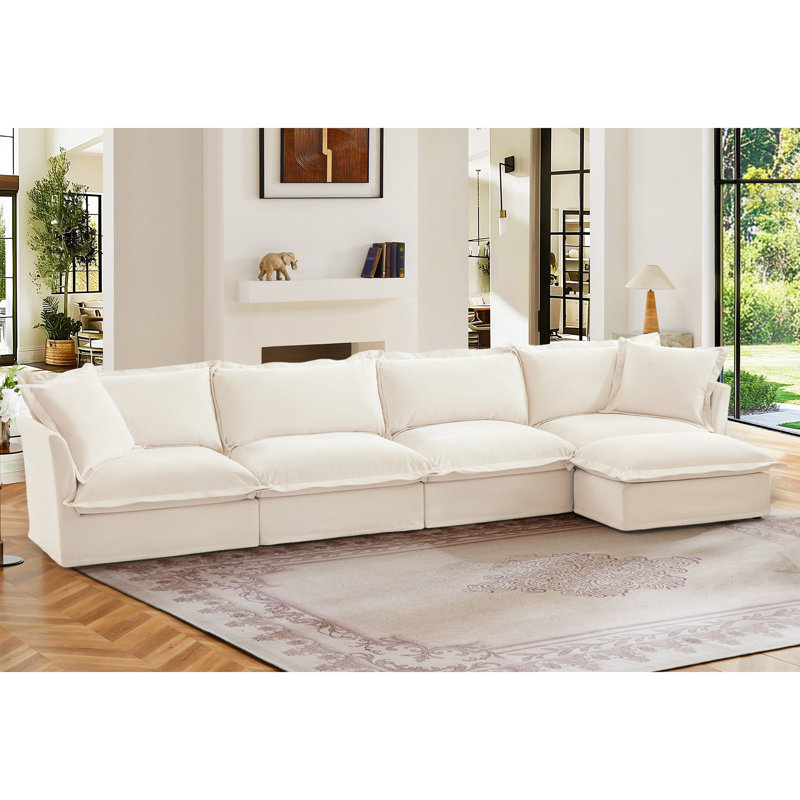 Canapé modulaire en chenille LAF RAF de 156,6 po Daisy, canapé, 4 places, 1 repose-pieds, Chenille beige