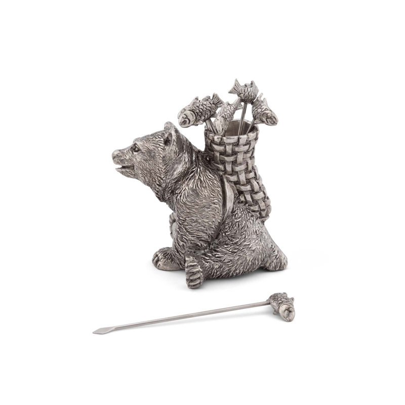 Woodland Creatures Pewter Camping Bear with Fish Cheese Marker