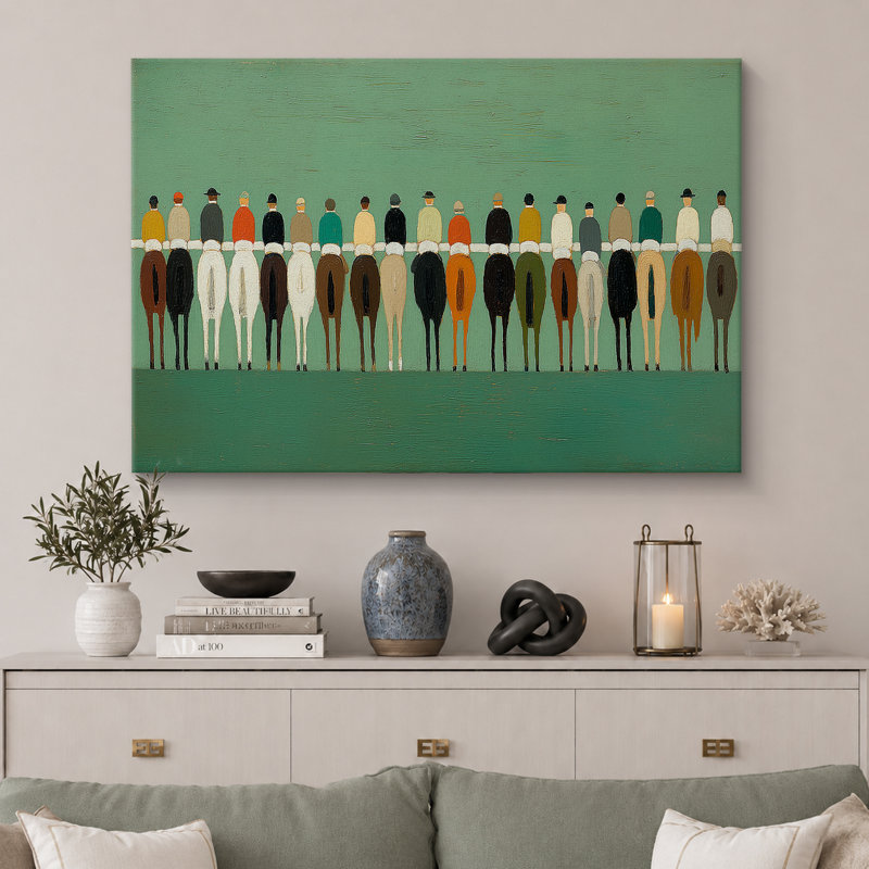 «Back View Jockey Linho with Horses on Green Field Art», reproduction d'art sur toile encadrée, H 32 po x l 48 po x P 1,5 po