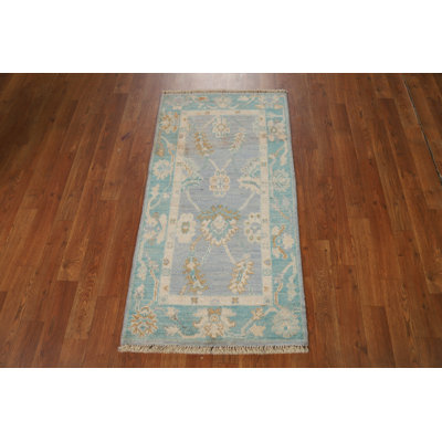 Vegetable Dye Blue Oushak Oriental Rug 2x4