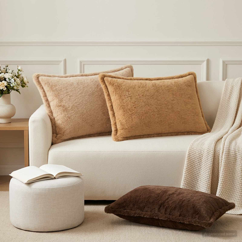 White Cushion Cover, Square 55cm, Light Brown