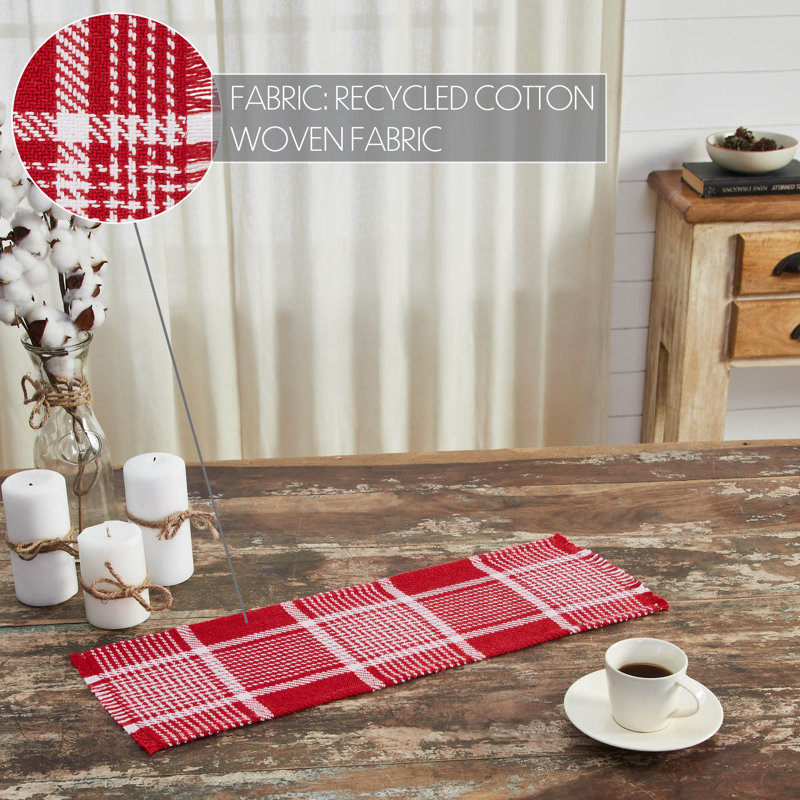 Wilf Rectangle Plaid Cotton Table Runner, 24" x 8"