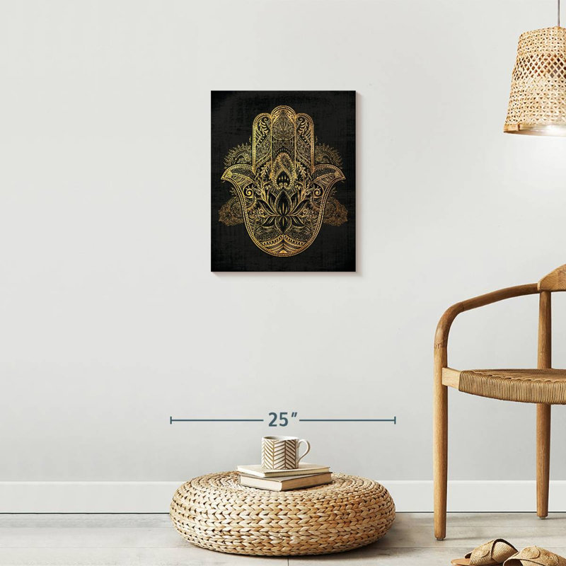 Impression sur toile ornée de symbole Hamsa, H 16 po x l 20 po x P 1,25 po