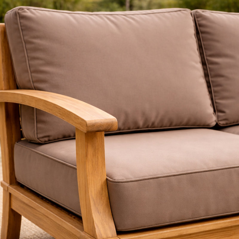 Galvan 56.94'' Wide L-Shaped Teak Patio Sofa with Cushions, Tan