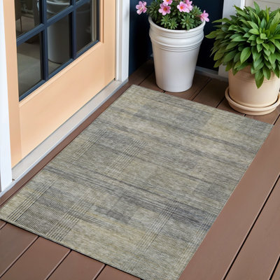 Tapis extérieur lavable rayé beige et gris 3 pi x 5 pi