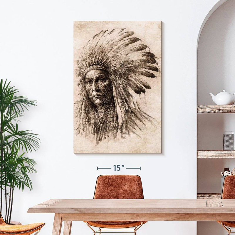 Native American Chief - Impression sur toile tendue, H 45 po x l 30 po x P 1,25 po