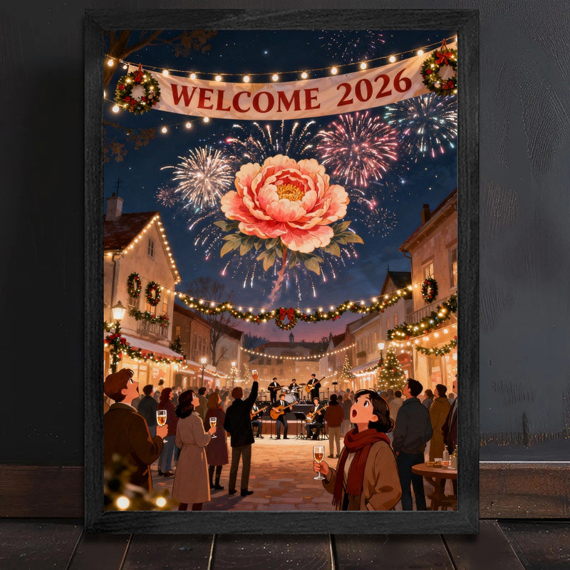Cadre noir encadré noir, nouvel an 2026, H 17 po x l 13 po