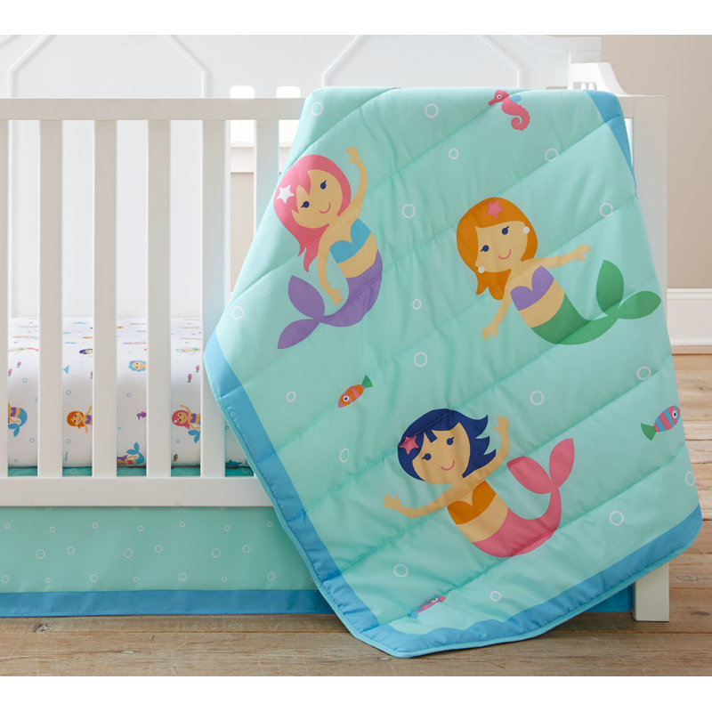 Ensemble de literie pour lit de bébé en microfibre 3 pièces Wildkin - Édredon, drap-housse et jupe de lit - Sirènes