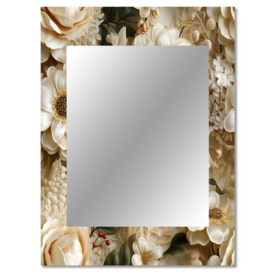 Keenen Timeless White Floral Lace Veil - Floral Large Wall Mirror, Floral Decorative Mirror, Printed Metal Art