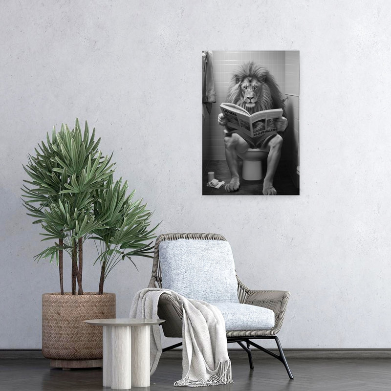 Lion's Bathroom Reading by Andreas Magnusson - Wrapped Canvas Print, 60.96 cm H x 40.64 cm W