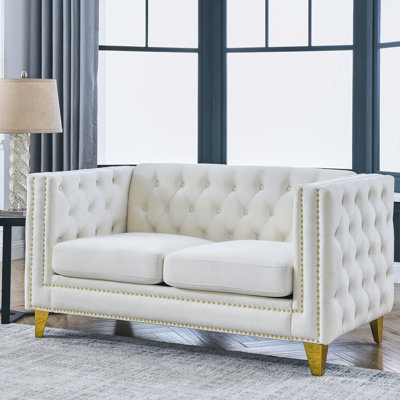Stylish Velvet : Square Arm, Button , Metal Legs, Comfortable For Bedroom Armrest Couch: Upholstery, Living
