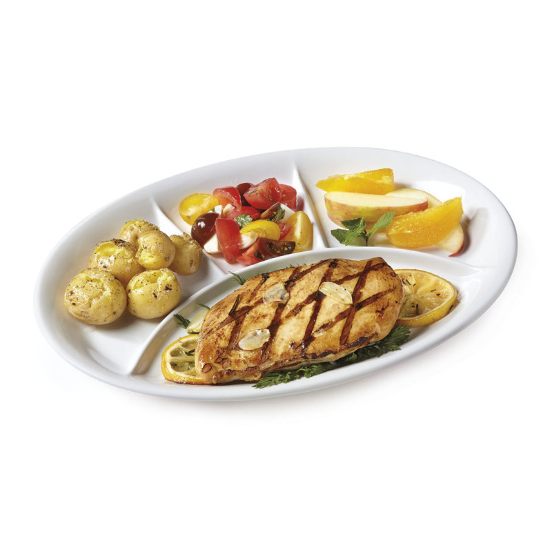 Assiette à 4 compartiments en mélamine GET CP-134-W, 13 po x 9,5 po, blanc (ensemble de 12)