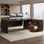 Bureau de direction en L 80,71 pouces, grande table de bureau avec classeur