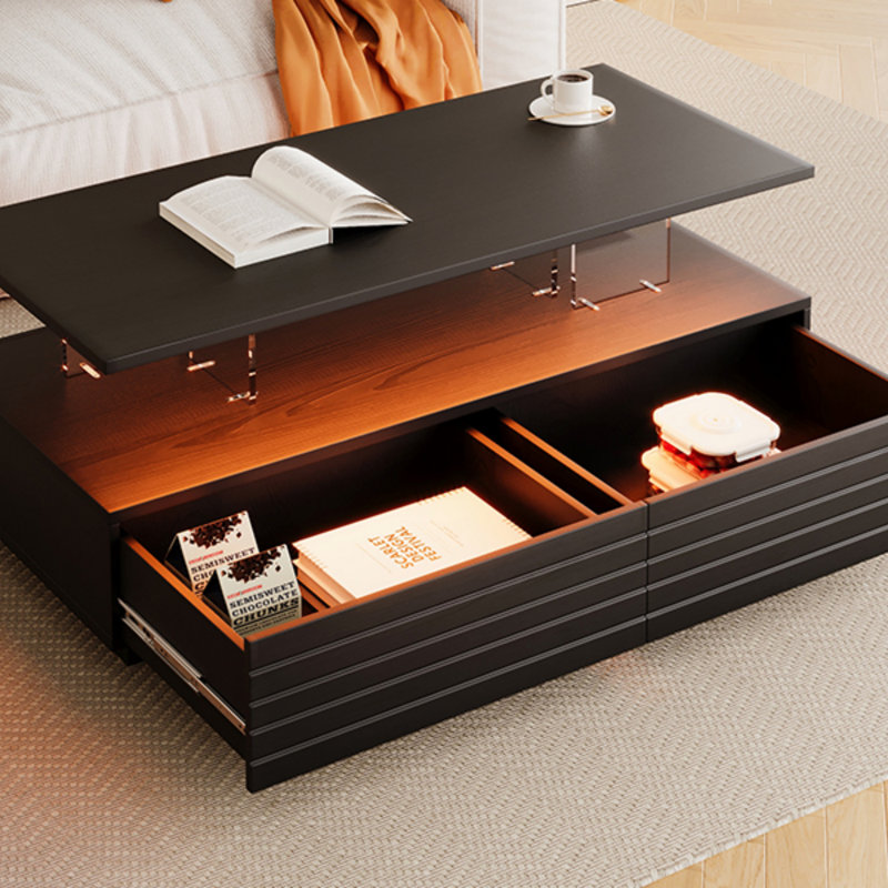 47.2" Rectangular LED Lights Coffee Table With 2 Drawers, Black