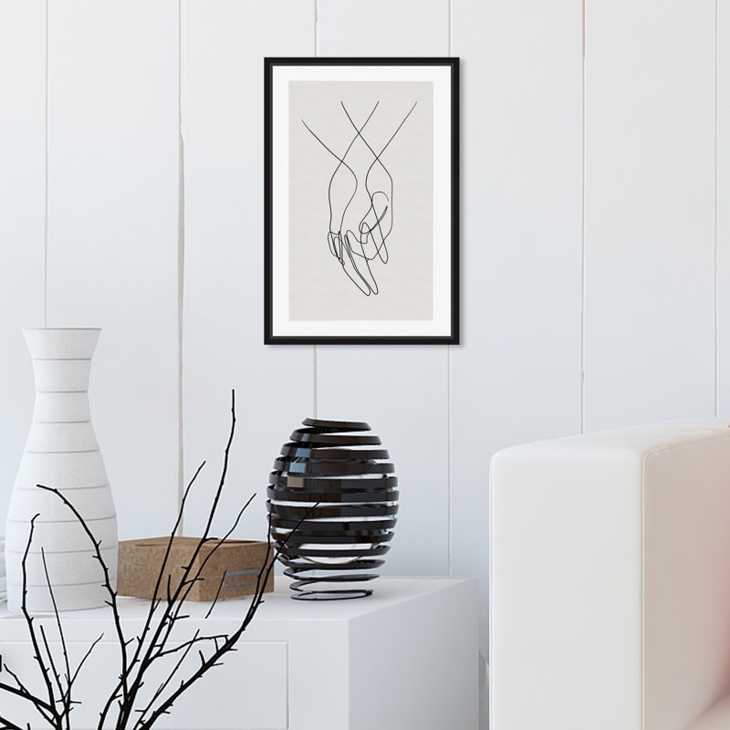 " Hands ", Picture Framed Canvas, 15" H x 10" W, Black