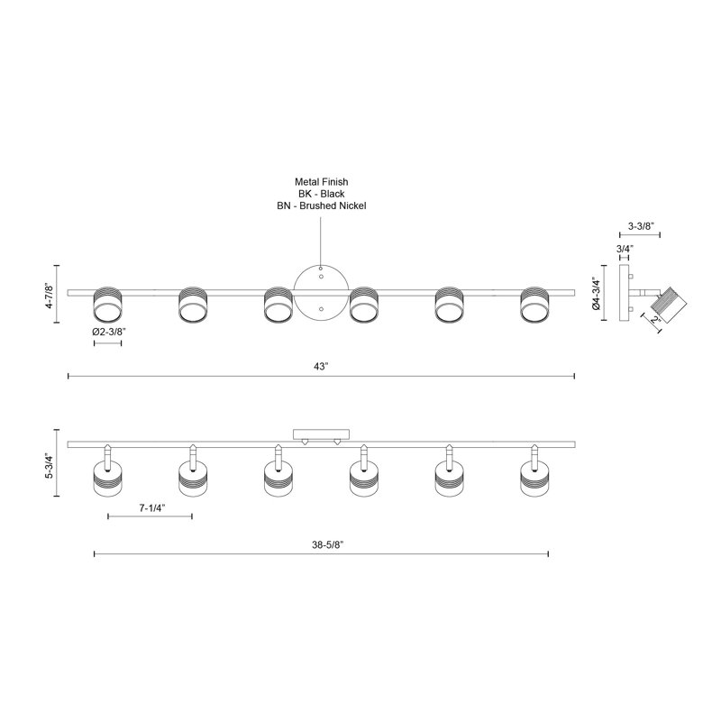 Ensemble de rail d'éclairage 6 lumières 43 "Lyra, Nickel brossé