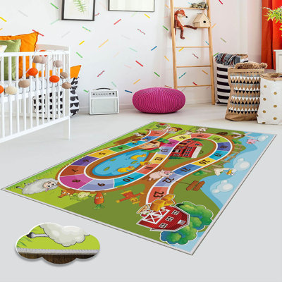 Tapis antibactérien 100% polyester 5,9 x 9,2 pi Luxurious Pois en feutre antidérapant en PVC, d'une hauteur de poils de 0,3 po | Lavable à la machine, impression numérique 3D, parfaite pour le décor du salon et de la chambre à coucher