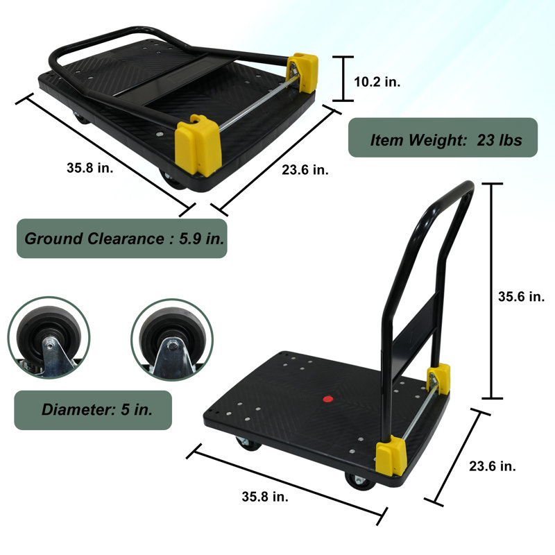 Chariot-chariot pliable, H 35,6 po x l 35,8 po x P 23,6 po