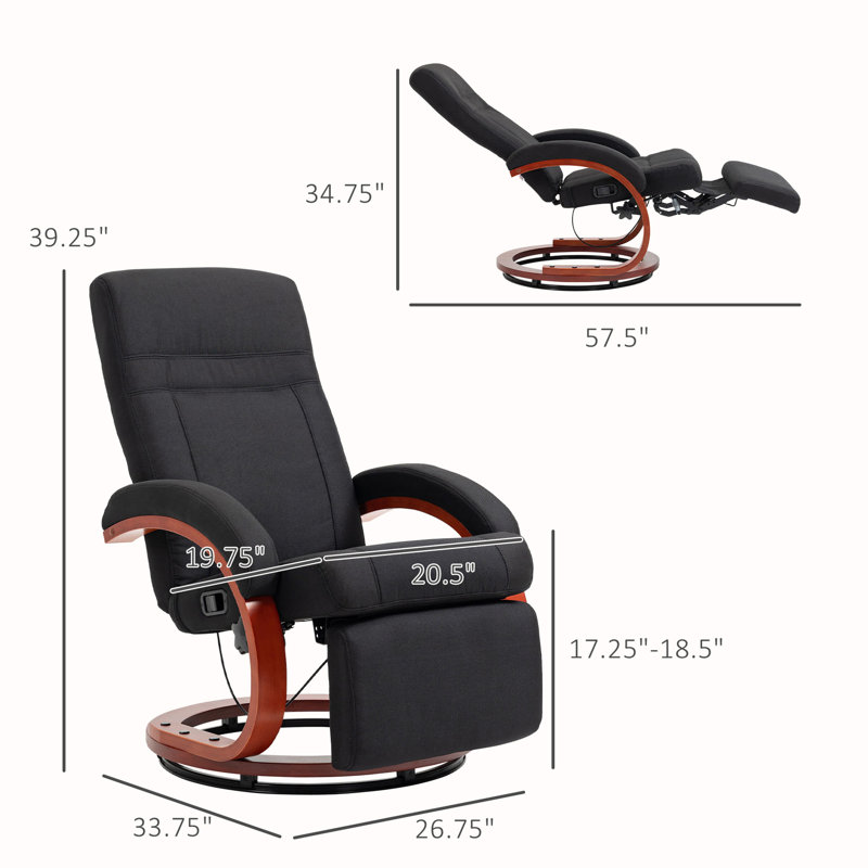 Lavin 26.75" Wide Swivel Standard Recliner, Black 100% Polyester
