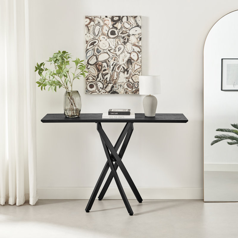 Lenworth Luxury Console Table In Veneer And Metal Legs - Modern Statement Design Hallway Table, Black
