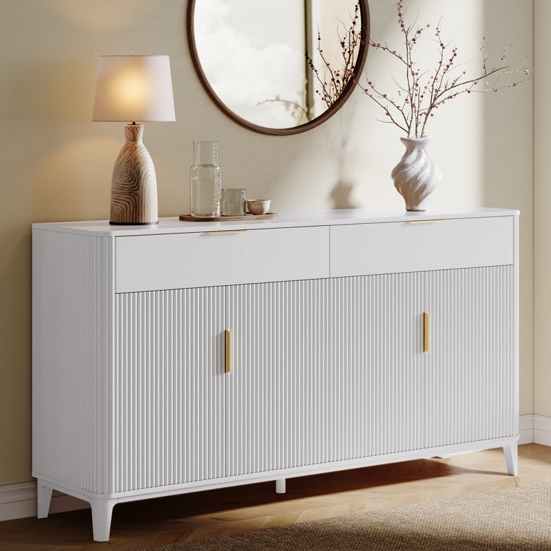 63" Fluted Sideboard Buffet Cabinet With Storage, Console Coffee Bar Cabinet, Modern Accent Credenza Storage Cabinet