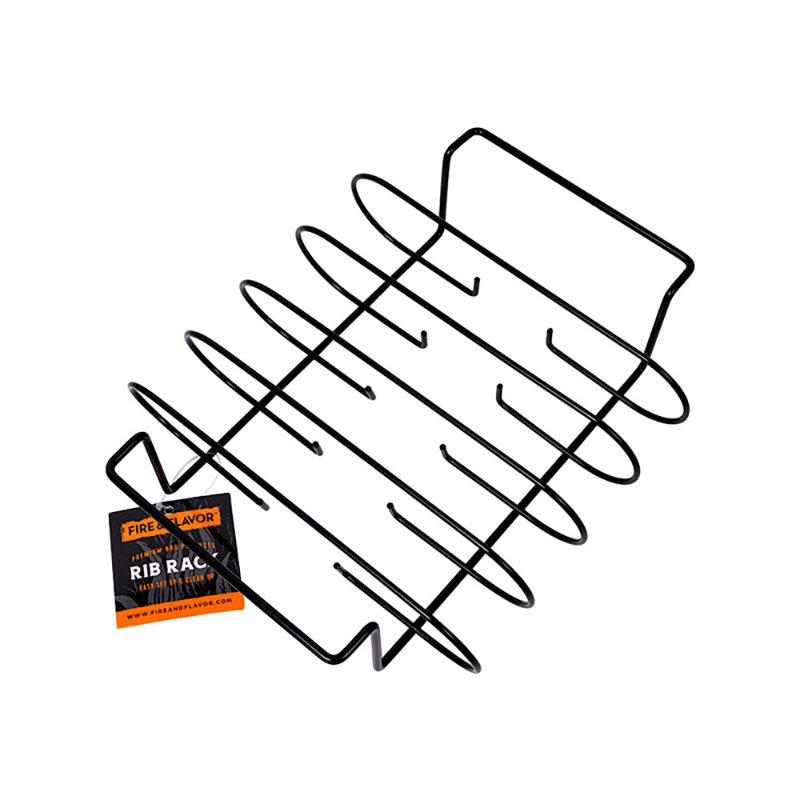 Heavy-Duty Black Steel Rib Rack for Grilling and Smoking