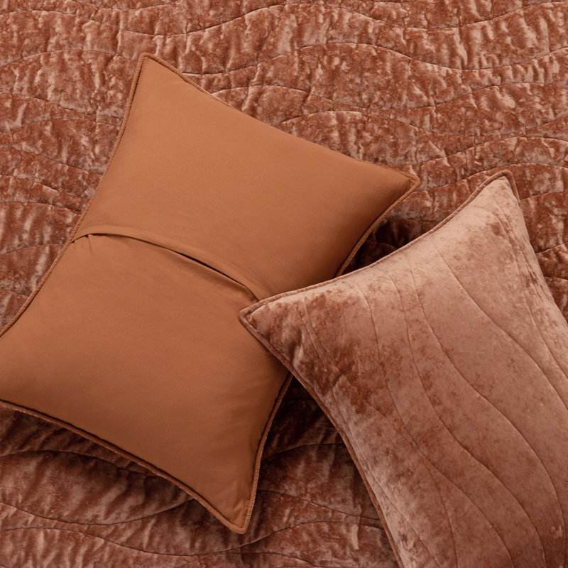 Ensemble de housse de couette et d'édredon EVERGRACE Wave, Courtepointe très grand + 2 taies décoratives tr, Orange brûlé