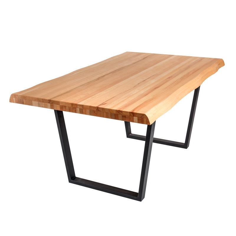 Canfield Solid Wood Top Metal Base Dining Table, 75cm H x 200cm L x 100cm W, Beech