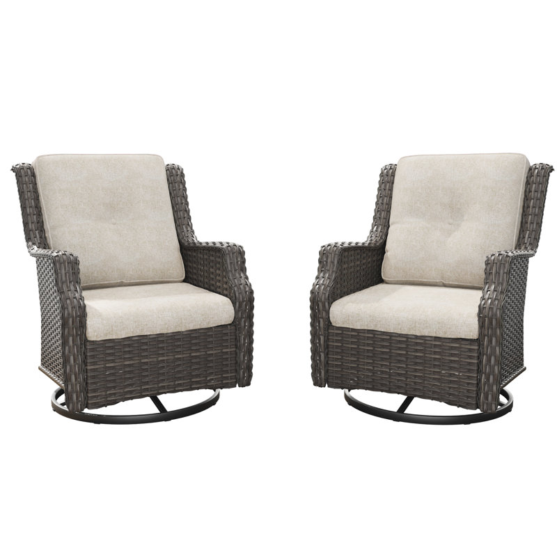 Merryman Swivel Wicker Outdoor Lounge Chair, Beige
