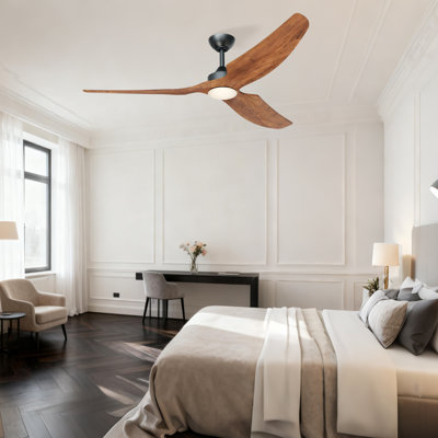 Aevon 60" Indoor Modern Ceiling Fan with Solid Wood Blades, LED Light and Remote