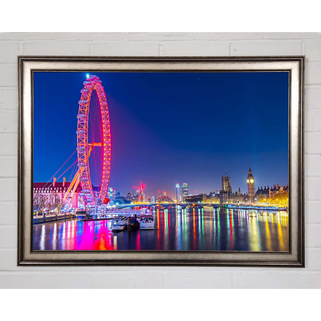 Gerahmtes Poster London Eye Regenbogen Themse bei Nacht