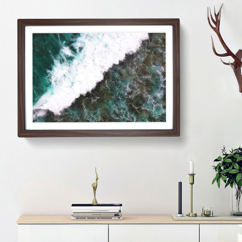 Waves in Midigama Beach - Picture Frame Painting Print, Walnut Framed, 33cm H x 45cm W x 2cm D