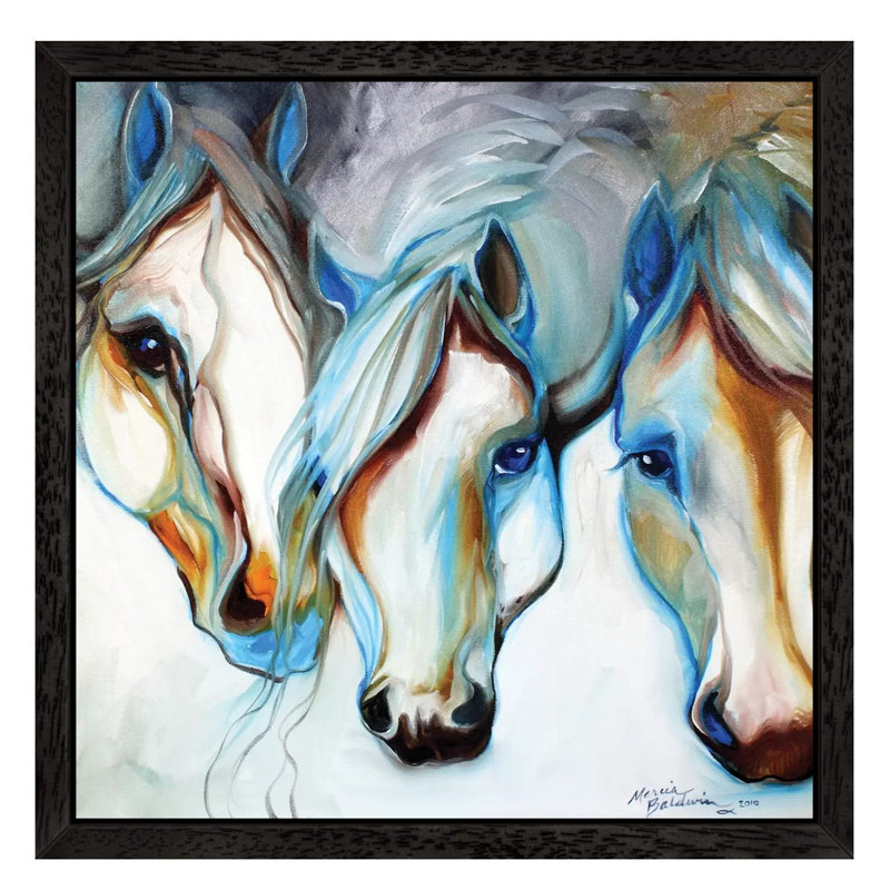 3 Nobles Equine Abstract by Marcia Baldwin - Floater Frame Painting on Canvas, 45.72 cm H x 45.72 cm W, Black Framed