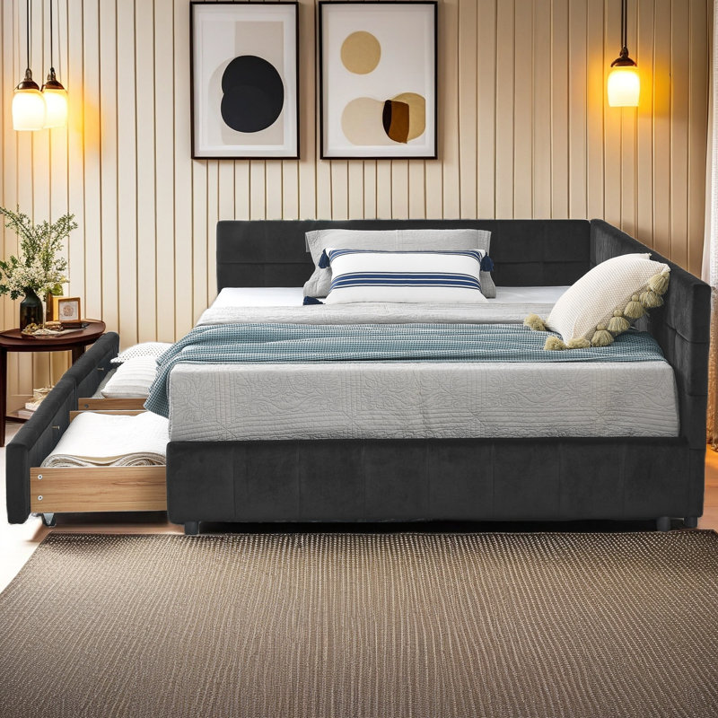Upholstered Velvet Daybed, Black