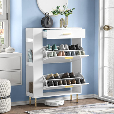 Camelle 16 Pair Shoe Storage Cabinet 29.5" W * 41.3" H with 2-Flip Drawers for Shoe Organizer